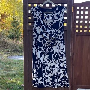 Ralph Lauren Navy and White Floral Midi Dress